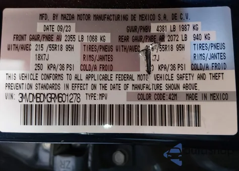 2024 Mazda Cx-30 2.5 S Premium Package из США, поврежденный, VIN 3MVDMBDM3RM601278